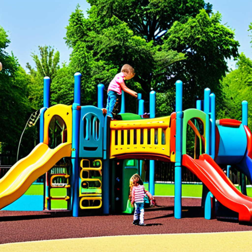 **
"A diverse group of fully clothed children playing on a colorful playground with climbing structures and slides, appropriate attire, safe for work, sunny day, park setting, trees in background, perfect anatomy, well-formed hands, correct proportions, natural pose, modest clothing, family-friendly, professional illustration, high quality."
**
