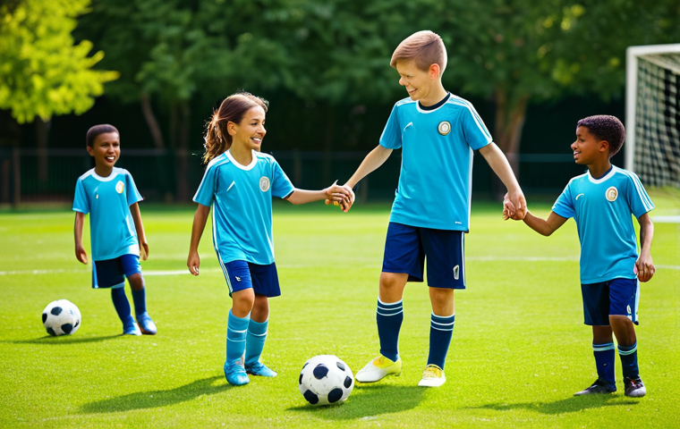 전인적 교육 접근에서의 신체 활동의 중요성 - "A diverse group of fully clothed children playing a friendly soccer game in a sunny park, appropria...
