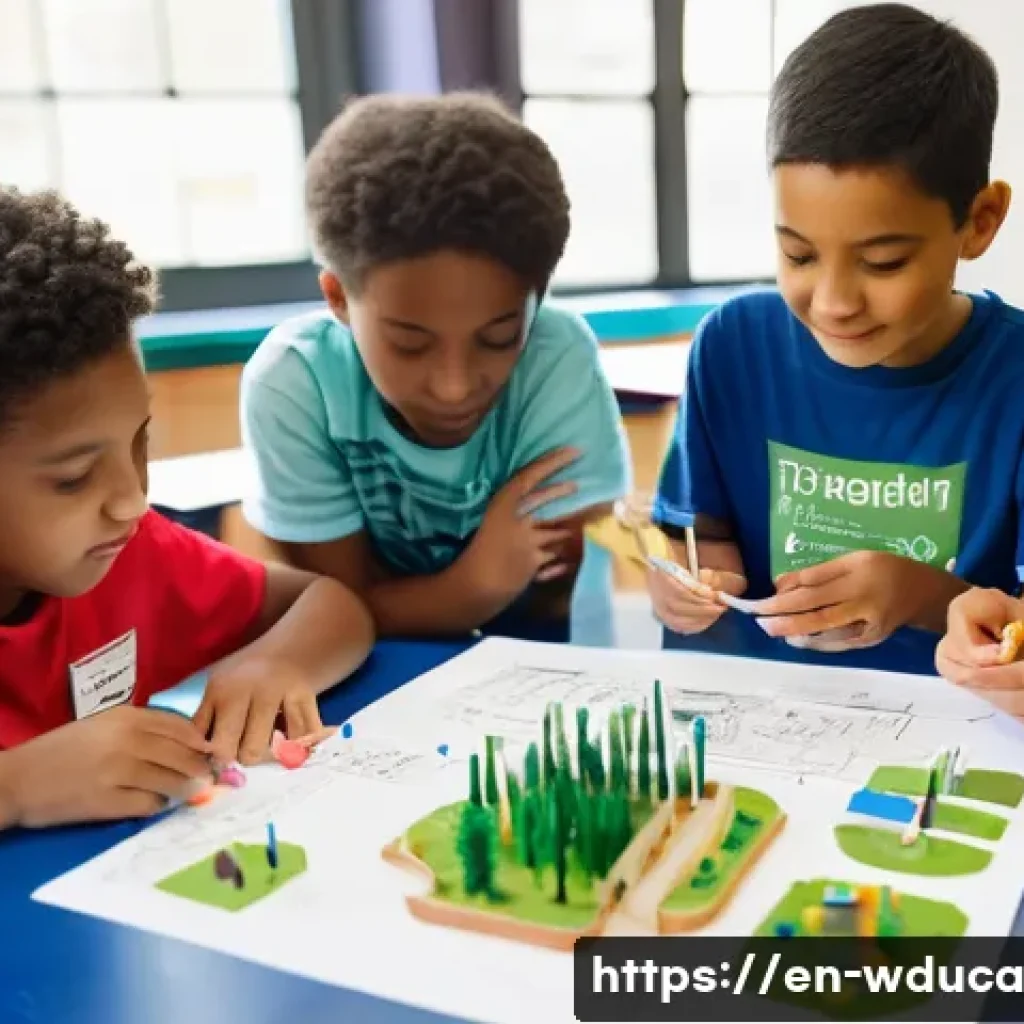전인적 교육 접근에서의 창의성 개발 - **Prompt:** A vibrant, sunlit classroom bustling with diverse children (aged 8-12) actively engaged ...