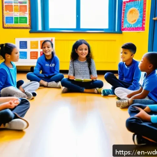 Home 17 전인적 교육 접근과 인성 교육의 통합 - A diverse elementary classroom scene showing children sitting in a circle during “circle time,” shar...