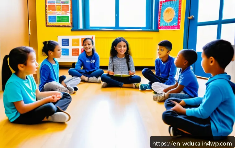 전인적 교육 접근과 인성 교육의 통합 - A diverse elementary classroom scene showing children sitting in a circle during &ldquo;circle time,&rdquo; shar...